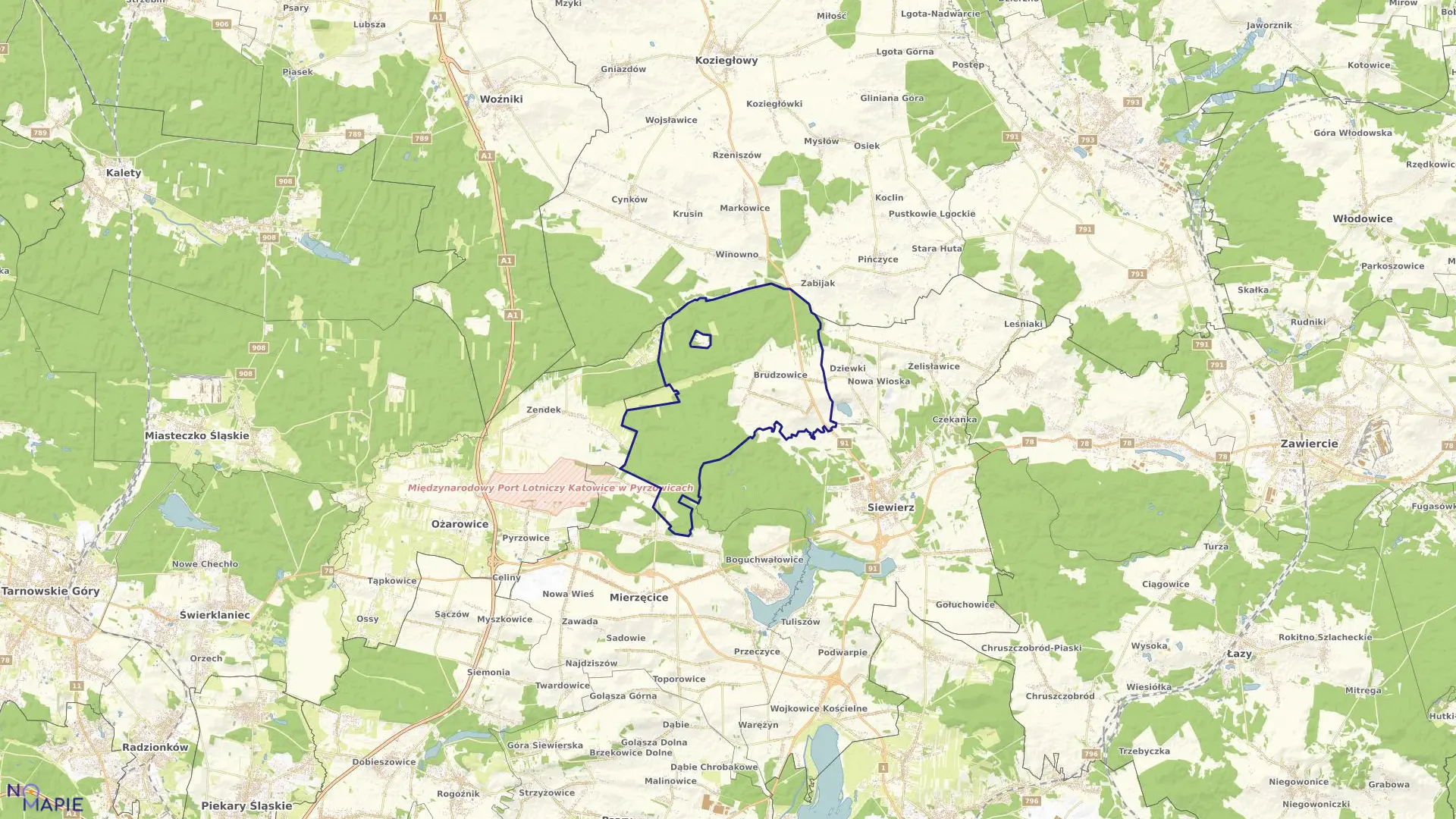 Mapa obrębu Brudzowice w gminie Siewierz