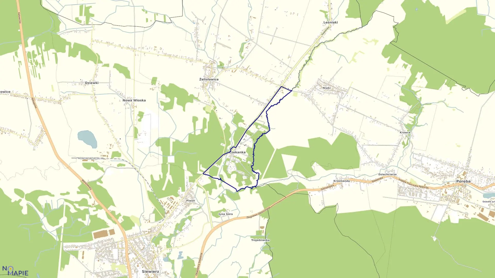 Mapa obrębu Czekanka w gminie Siewierz