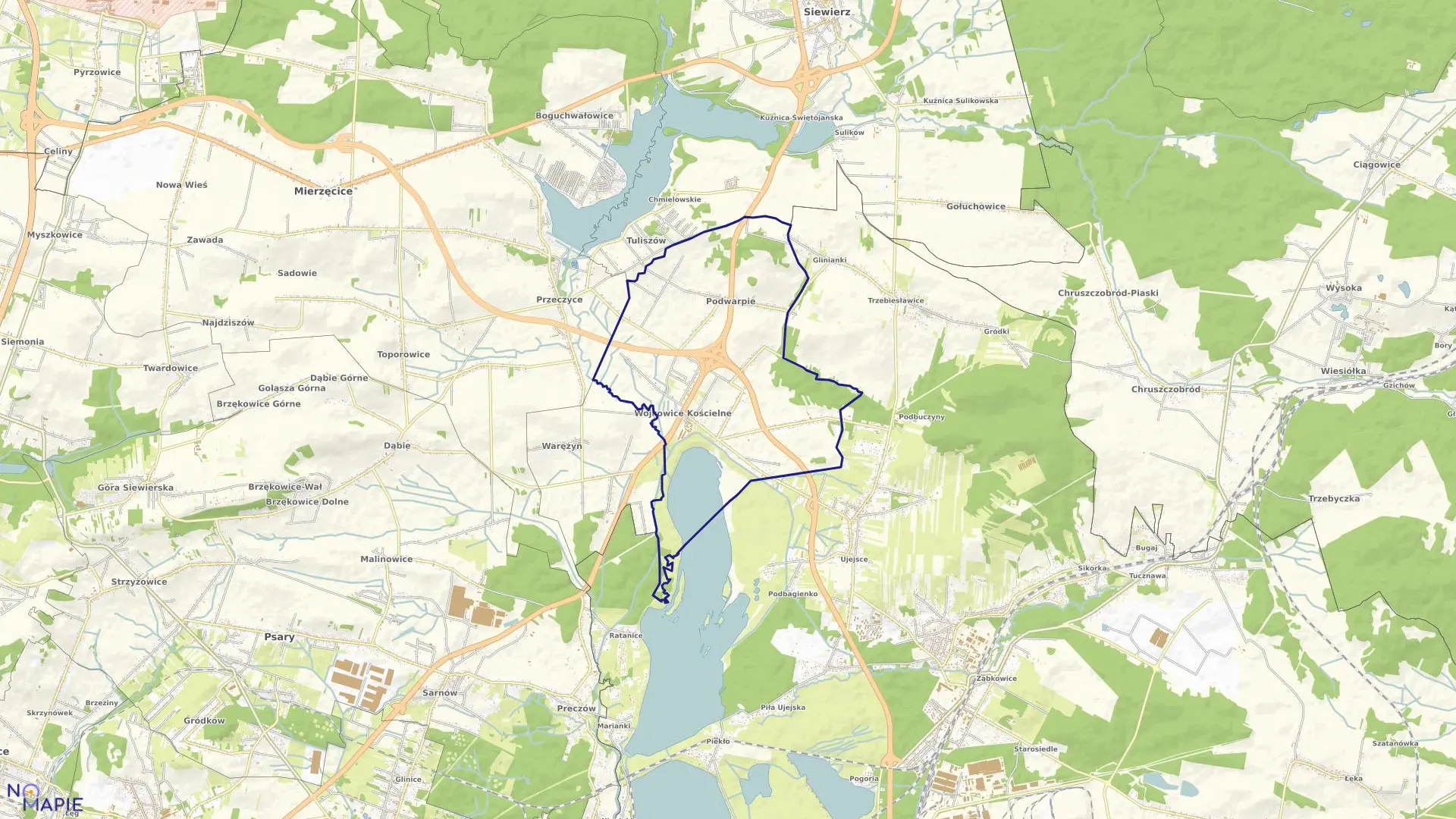 Mapa obrębu Wojkowice Kościelne w gminie Siewierz